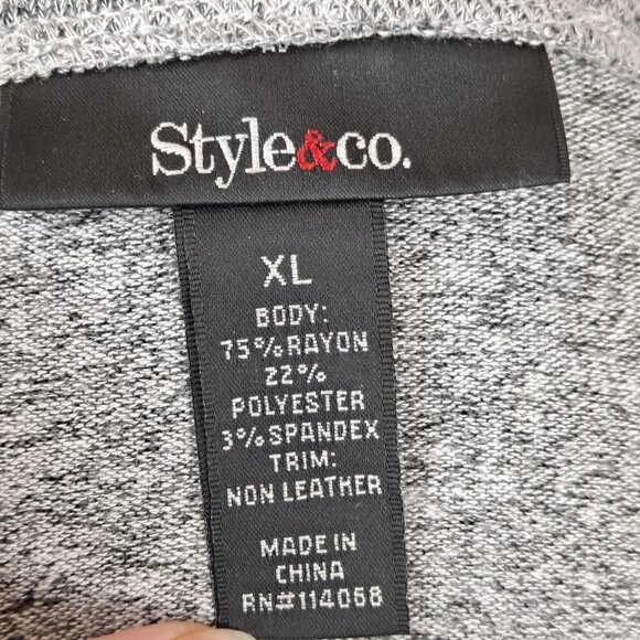 Style & Co Size XL Gray Tunic Sweater Black Velvet Pattern Tab Sleeves NWOT - Picture 9 of 11